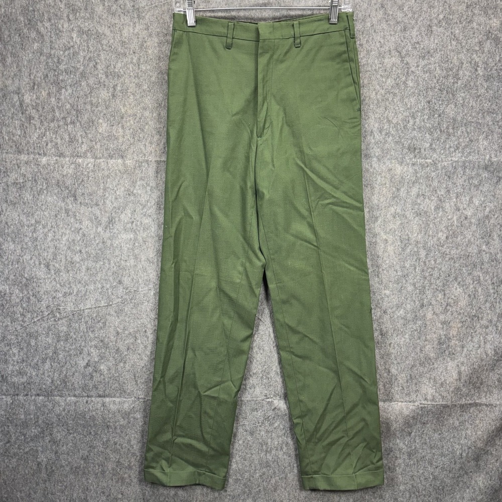 True Vintage Pleated Trousers Permanent Press Cuffed Green Men's 28 x 30 USA 70s